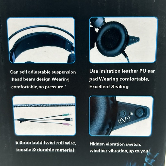 NWT YoroGlowing Vibration Stereo Headphone Gaming Headsets With Microphone PC - Picture 7 of 9